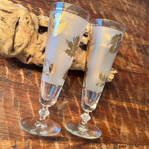 Vintage Libby Frosted Pilsners With Gold Leaf Design Set - Picture 4 of 11